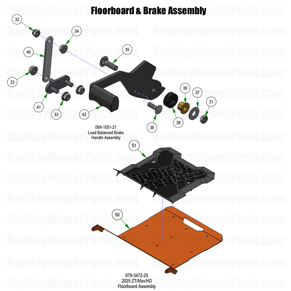 3998 - Bad Boy Mower Parts Lookup > 2025 > ZT Elite > Floorboard & Brake Assembly
